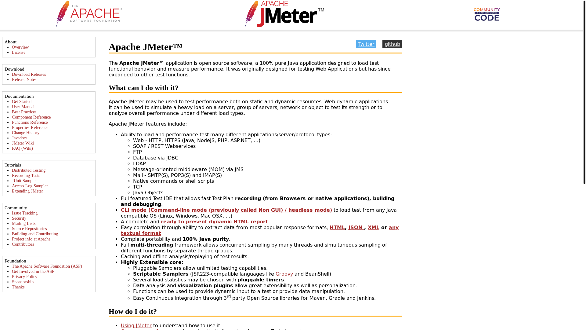 website screenshot of https://jmeter.apache.org/