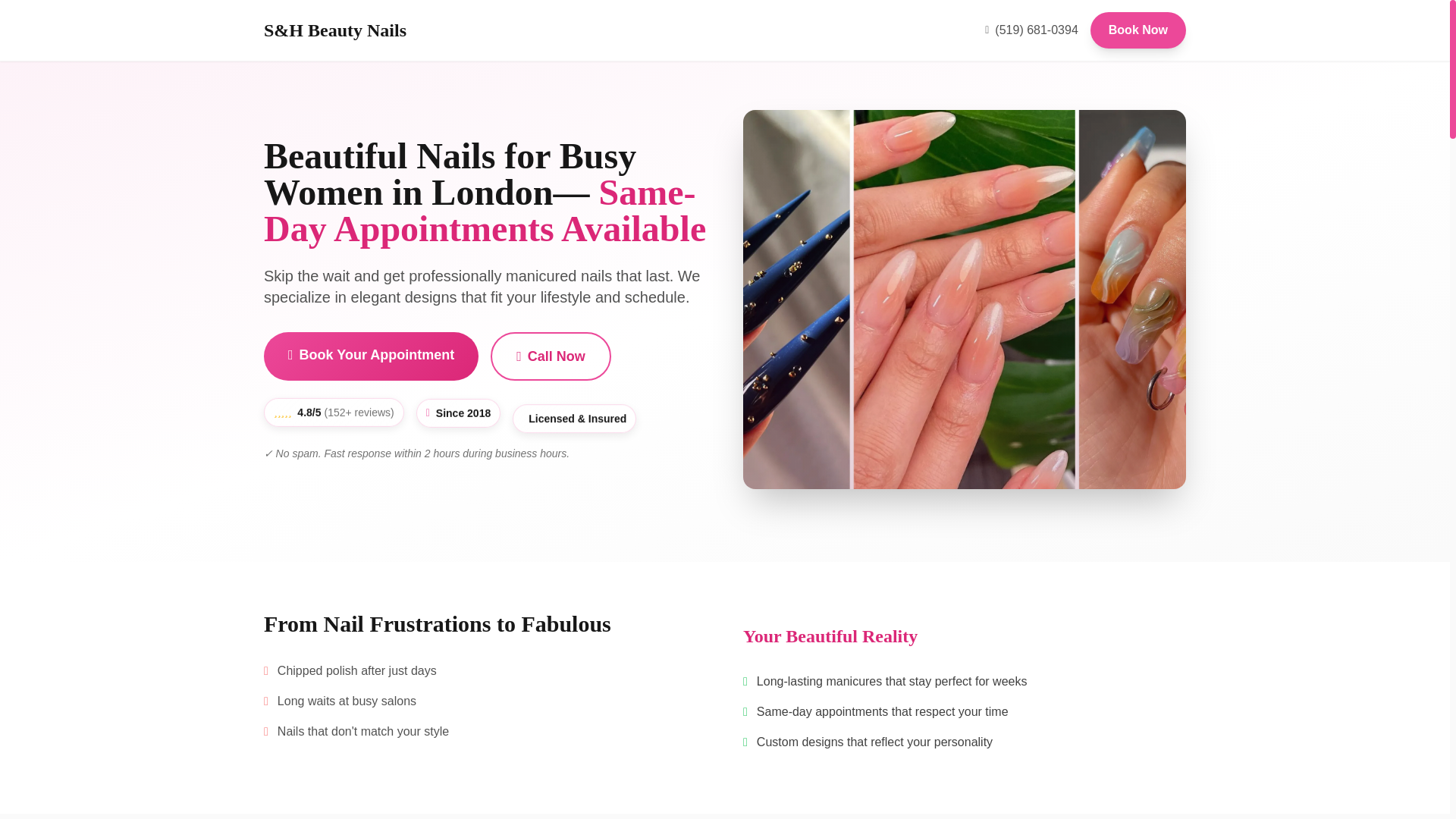 website screenshot of https://shbeautynails.pages.dev/