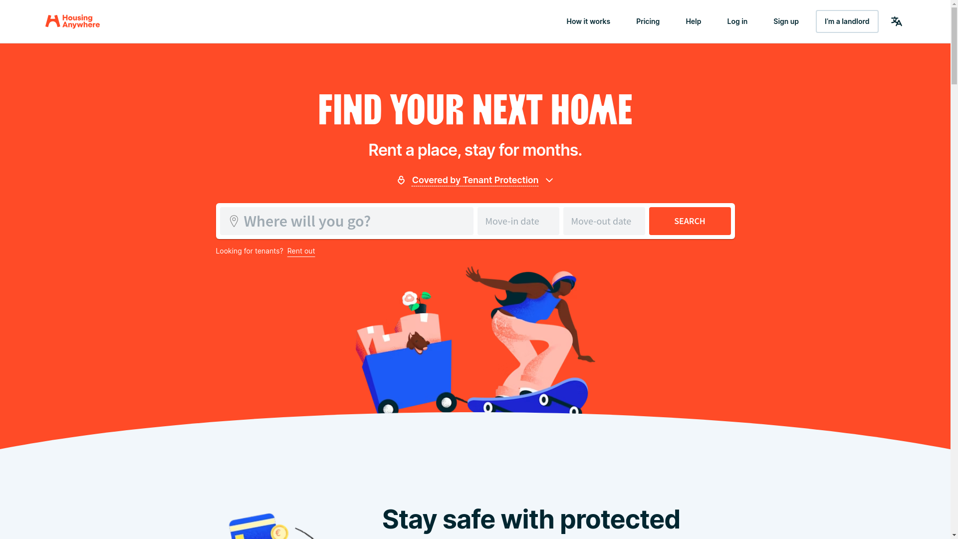 website screenshot of https://housinganywhere.com/