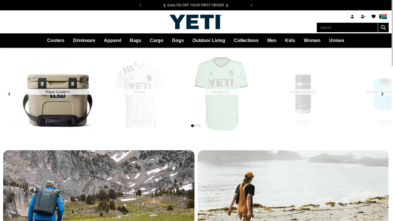 website screenshot of https://www.yeticoolers.co.za/