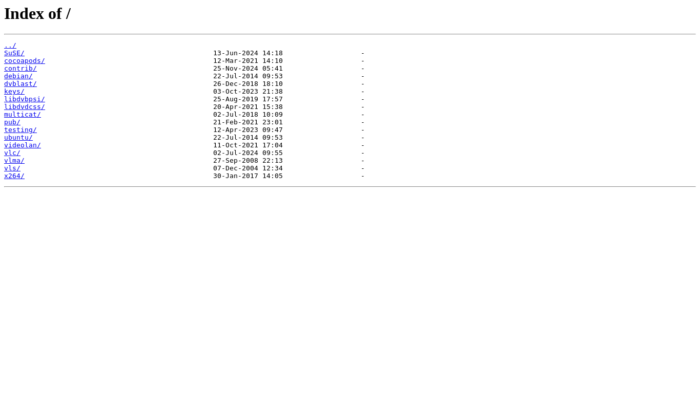 website screenshot of https://download.videolan.org/