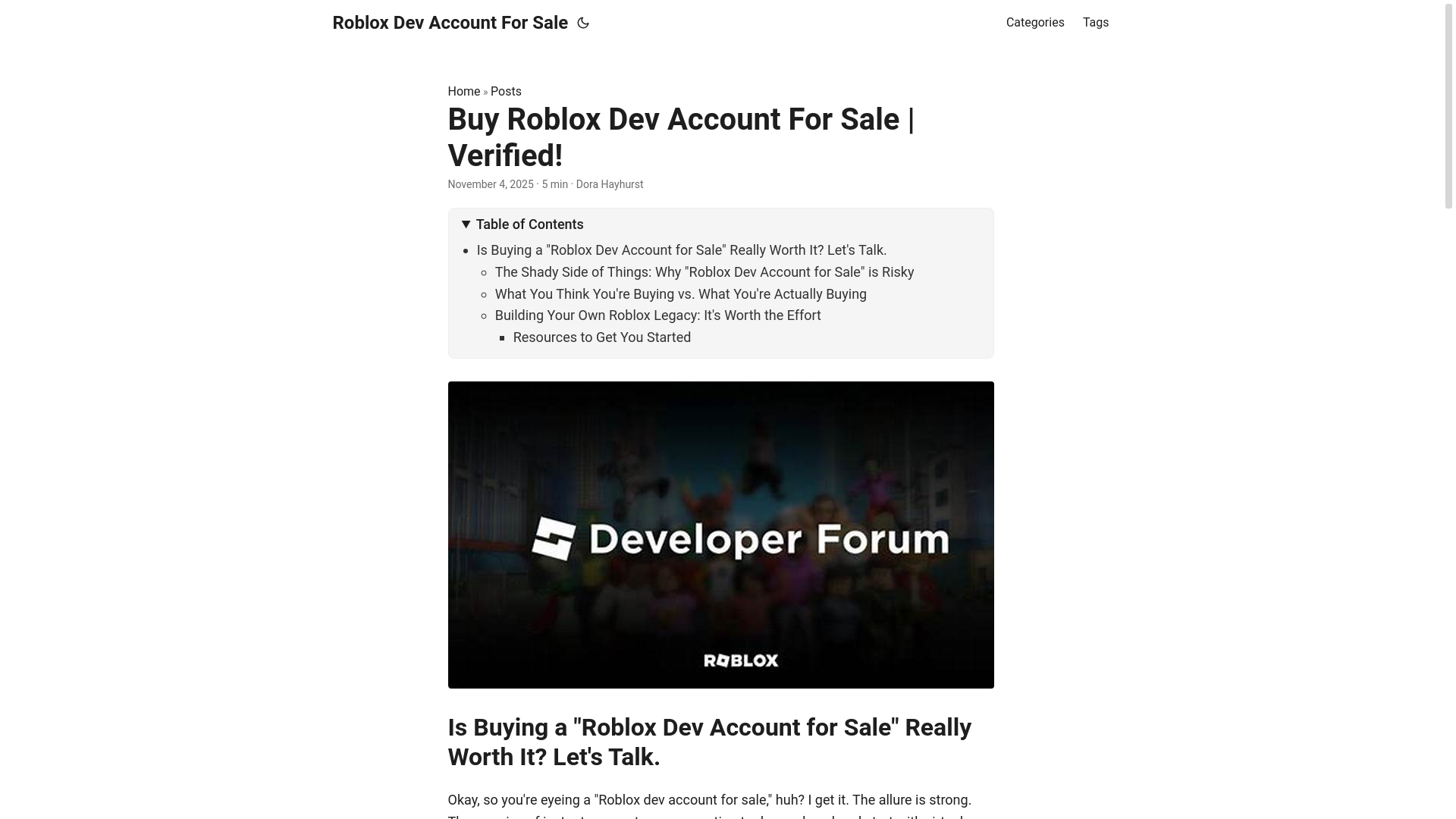 website screenshot of https://roblox-dev-account-for-sale.pages.dev/