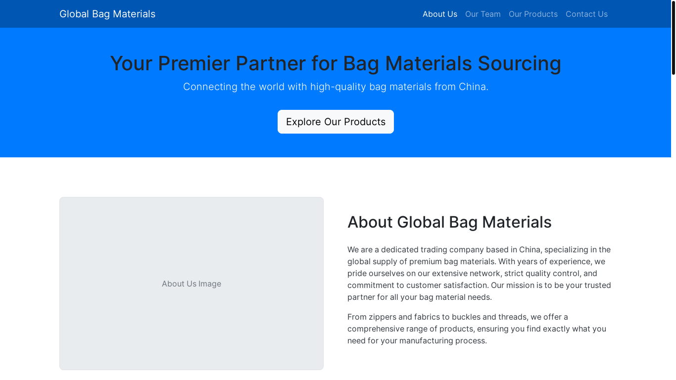 website screenshot of https://bagsmaterials.com/