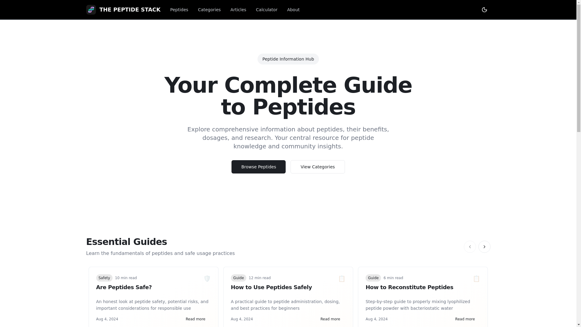 website screenshot of https://thepeptidestack.com/