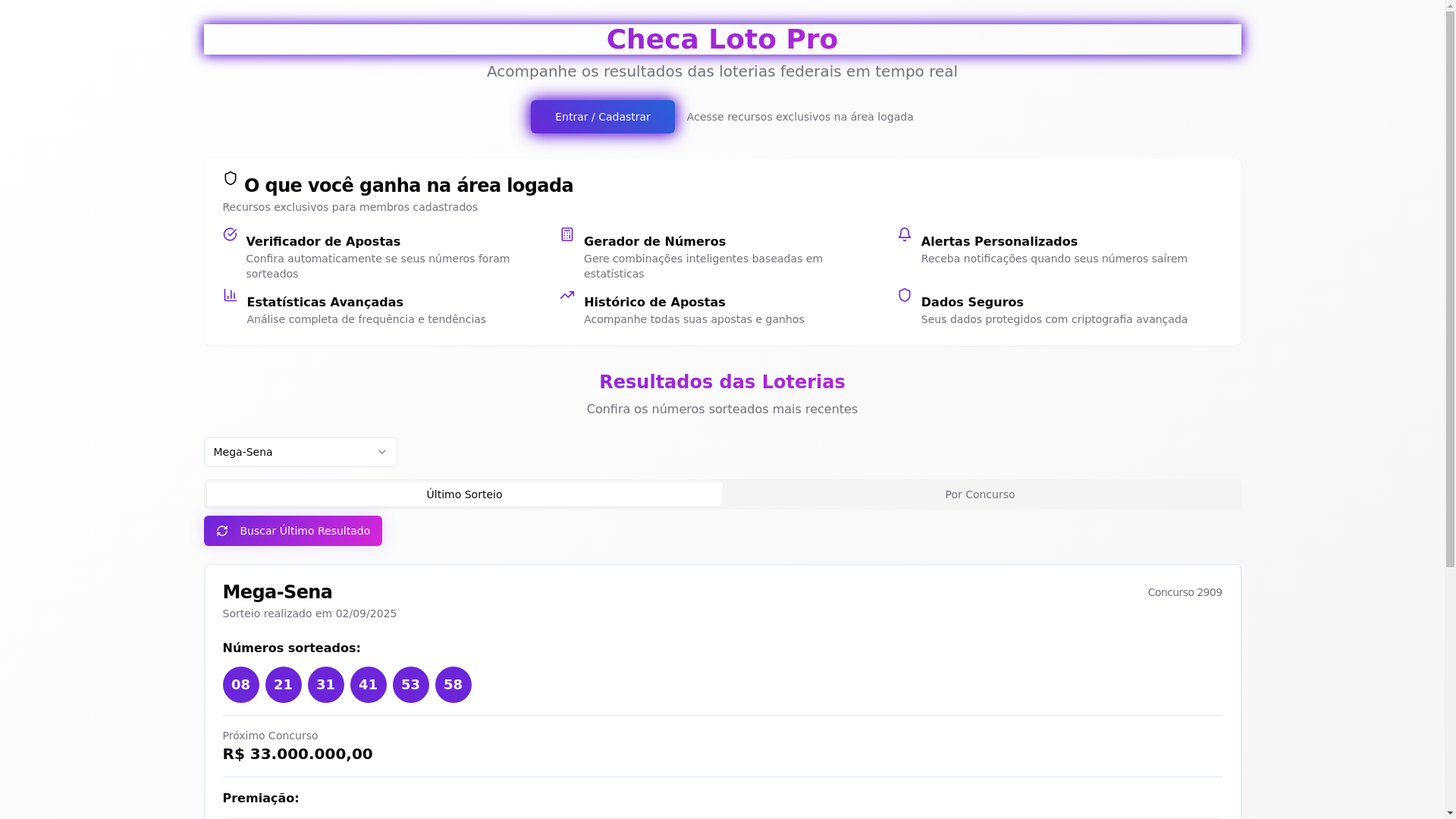 website screenshot of https://checaloto.com.br/