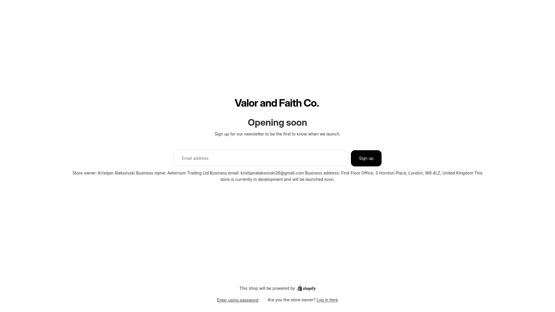 website screenshot of https://valorandfaithco.com/