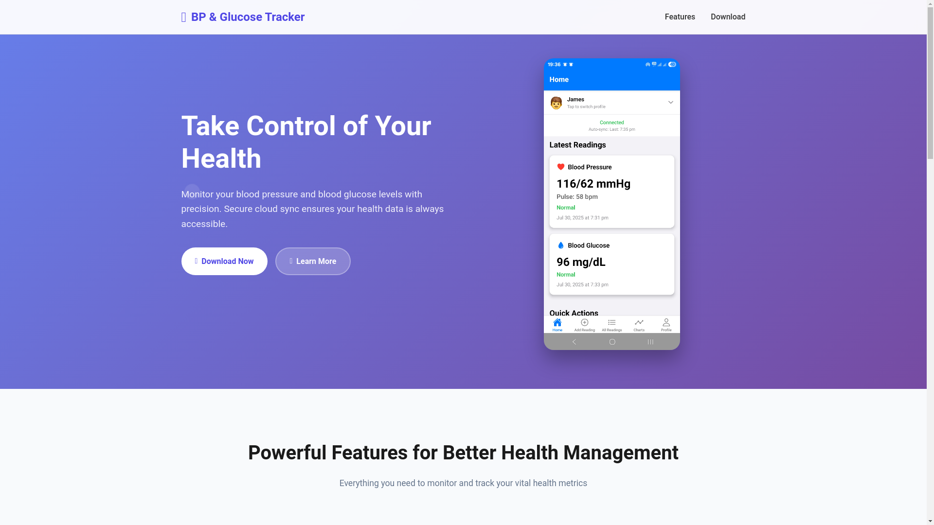 website screenshot of https://healthtrackerapp.org/