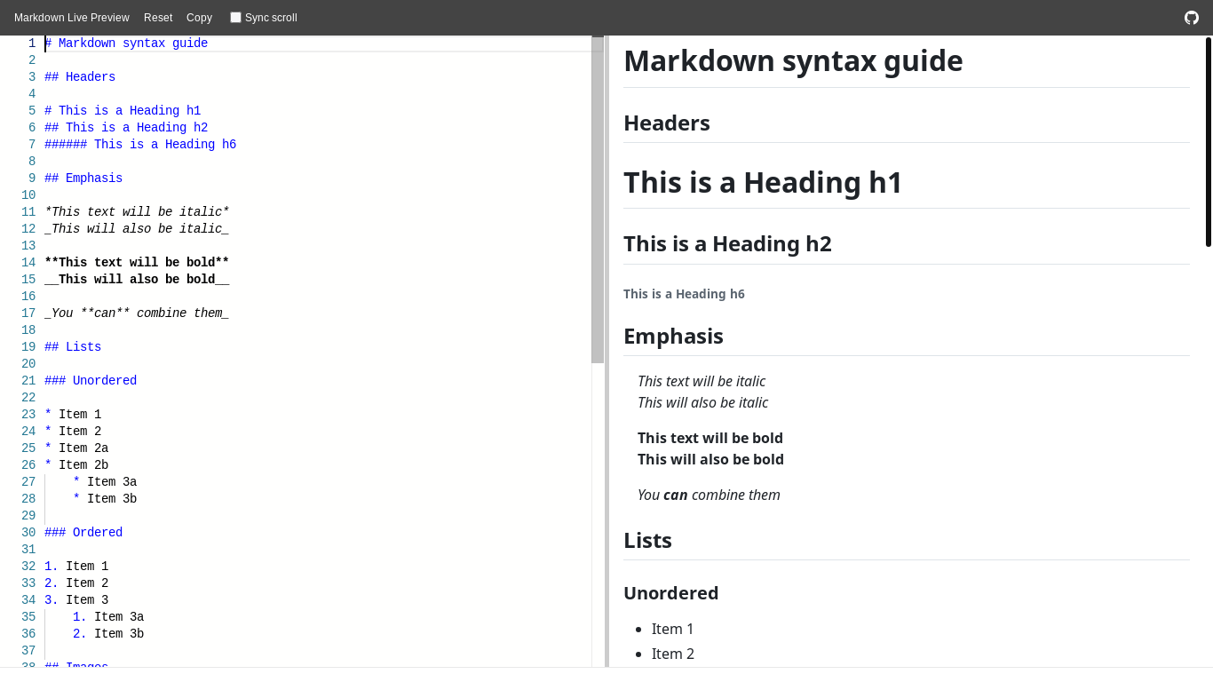 website screenshot of https://markdownlivepreview.com/