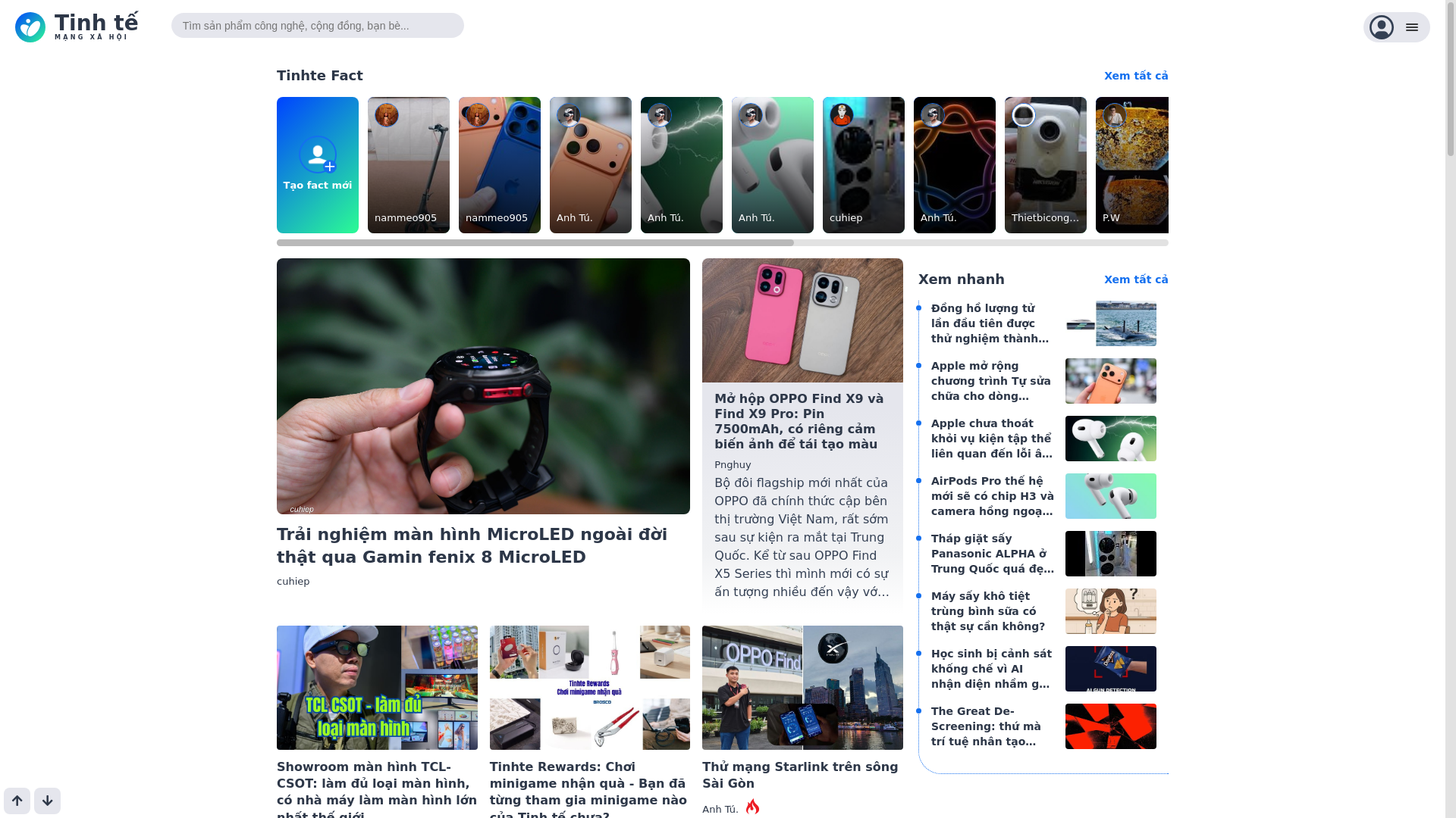 website screenshot of https://tinhte.vn/