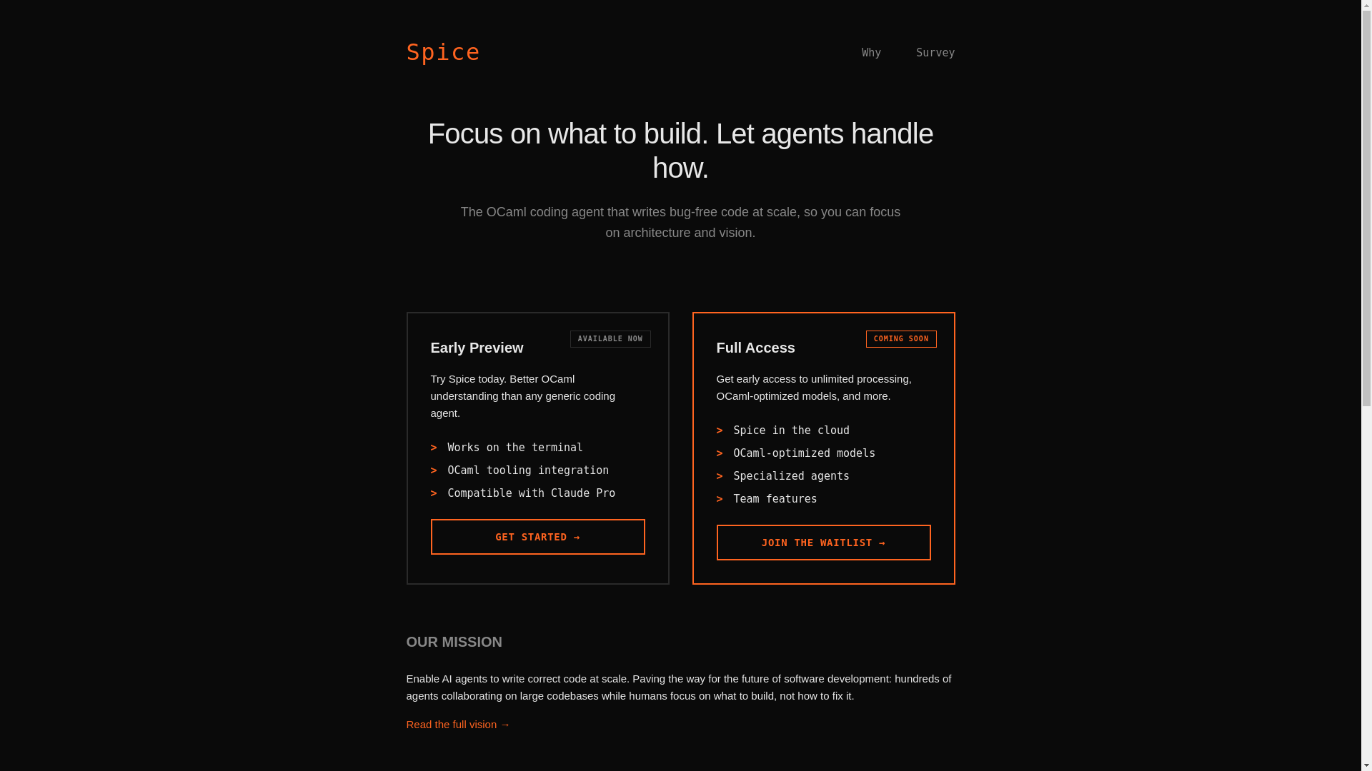 website screenshot of https://getspice.dev/