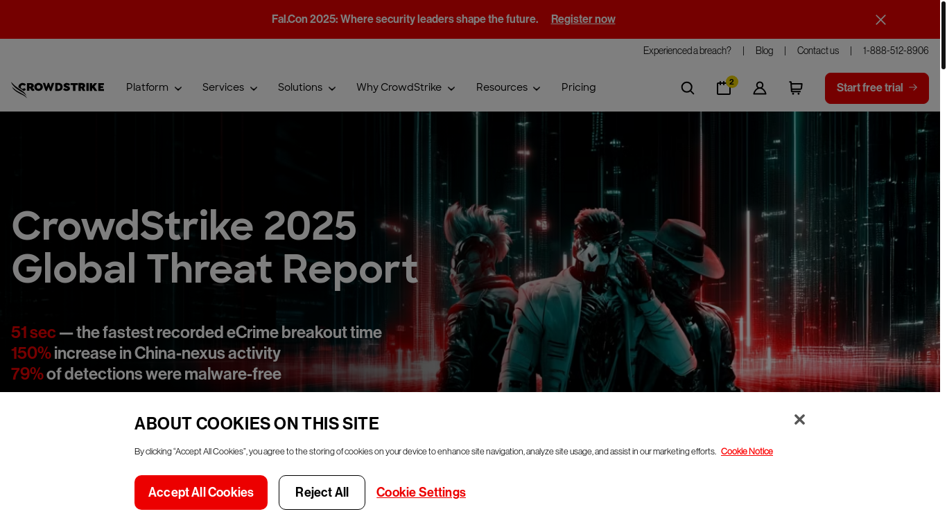 website screenshot of https://www.crowdstrike.com/en-us/global-threat-report/