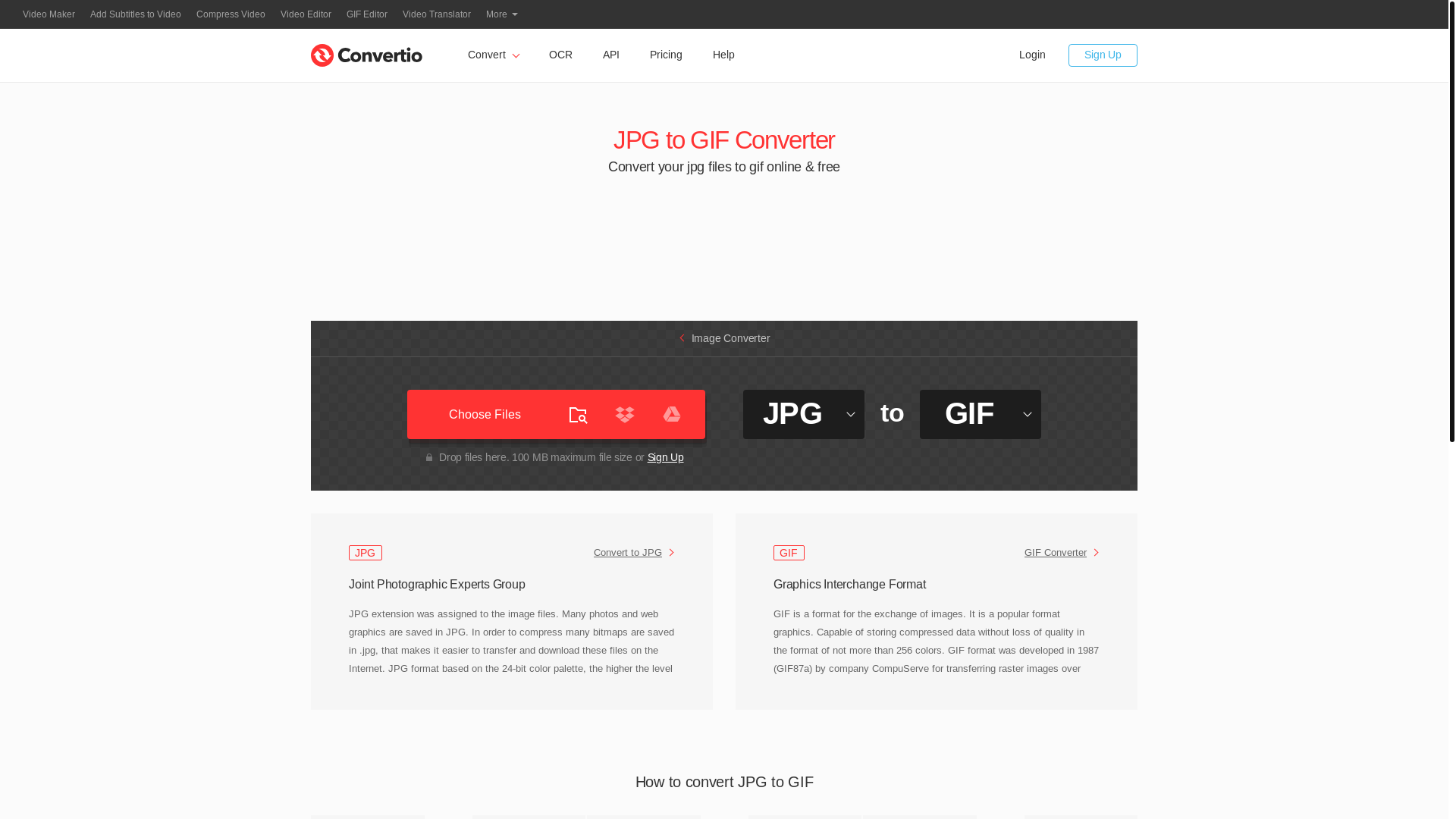 website screenshot of https://convertio.co/jpg-gif/