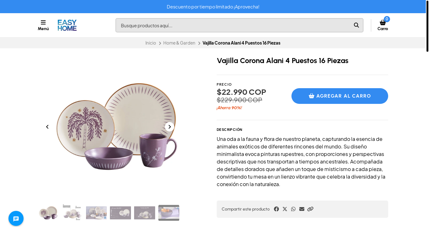 website screenshot of https://www.easyhome-tienda.com/vajilla-corona-alani-4-puestos-16-piezas