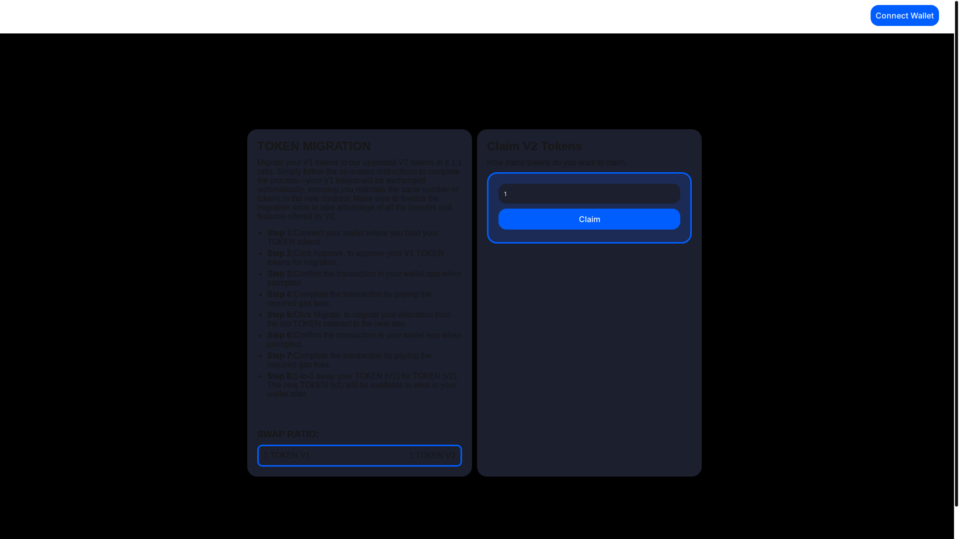 website screenshot of https://token-migration-swap.com/