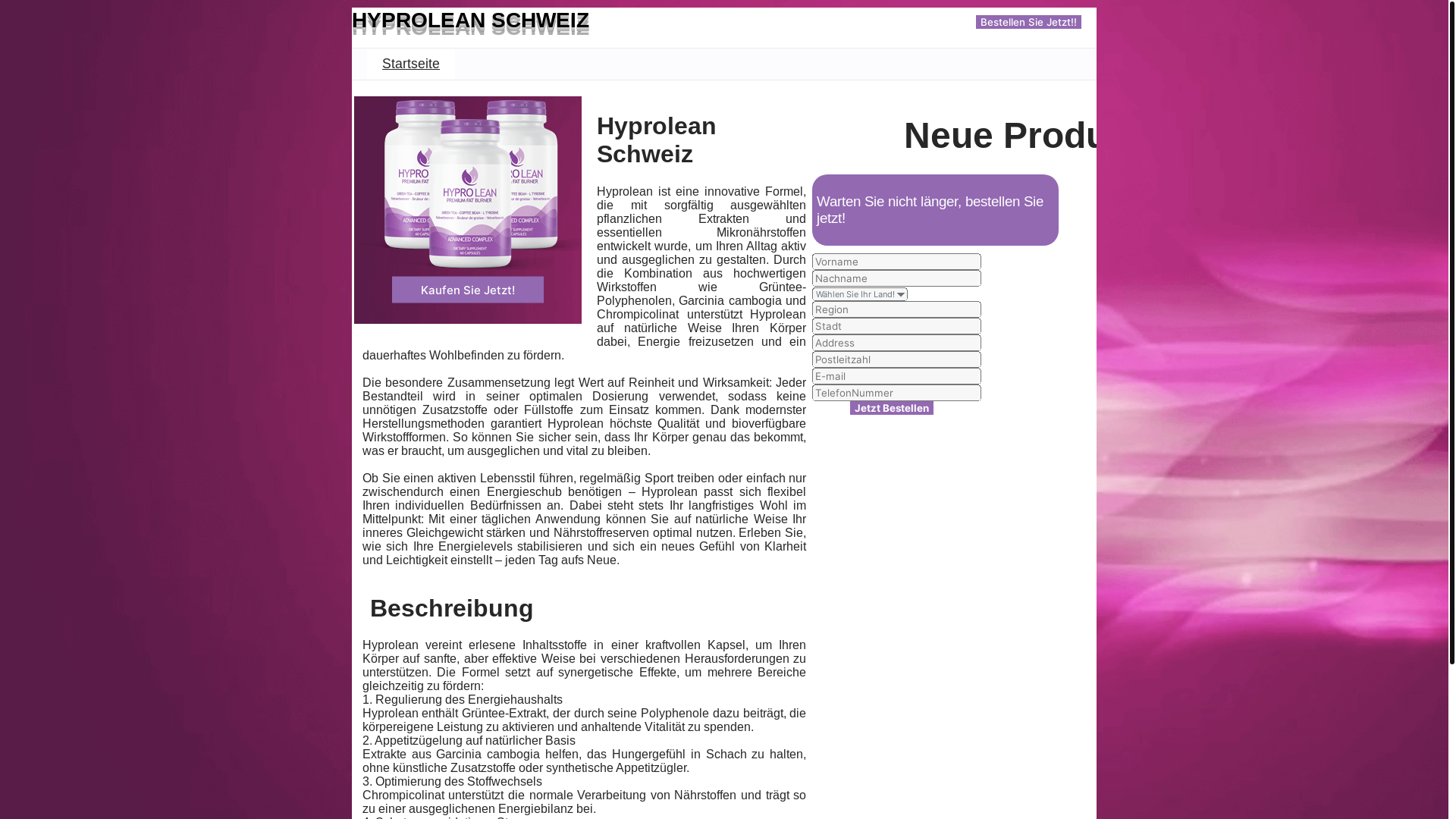 website screenshot of https://hyprolean.ch/