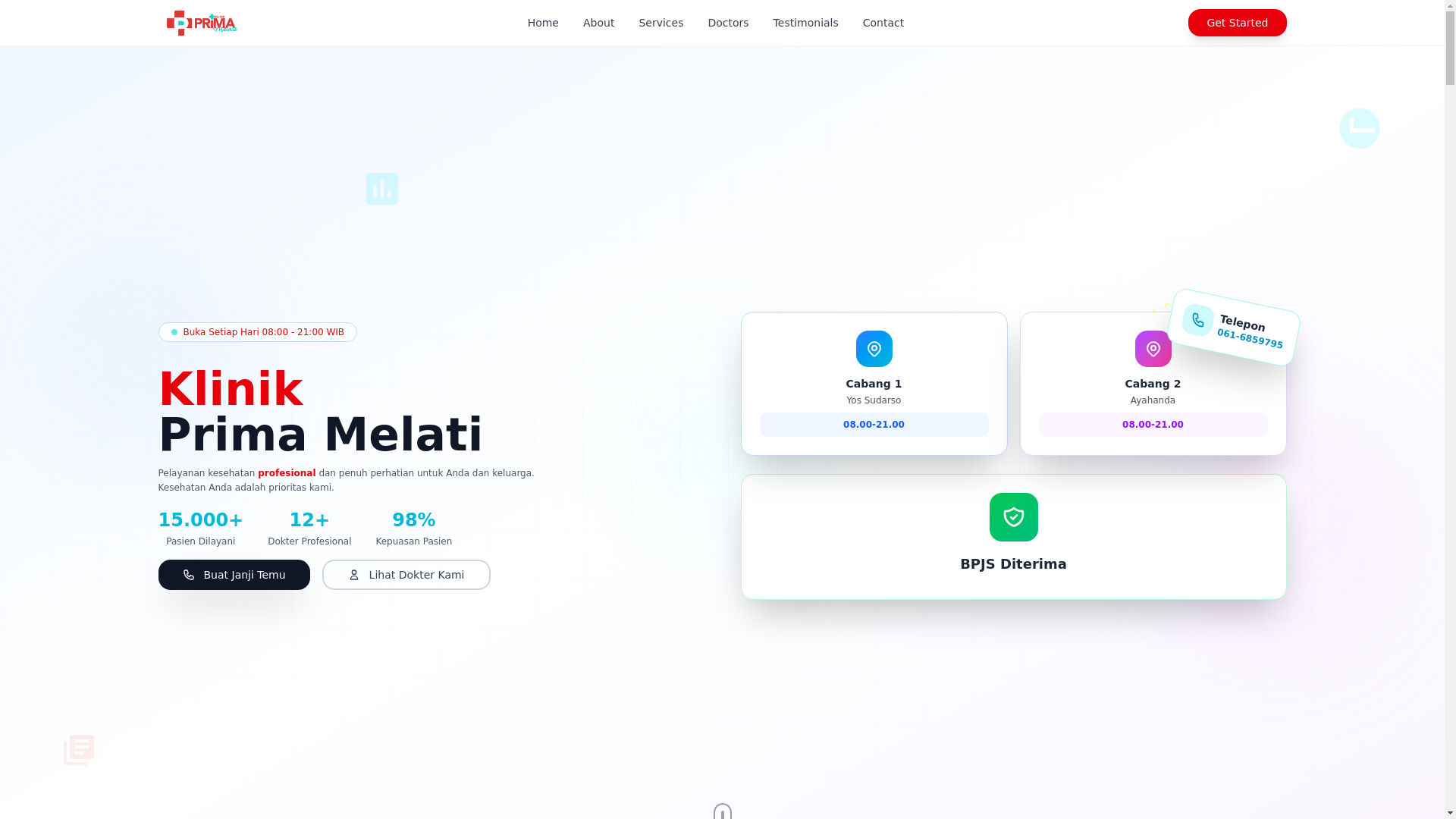 website screenshot of https://klinikprimamelati.id/