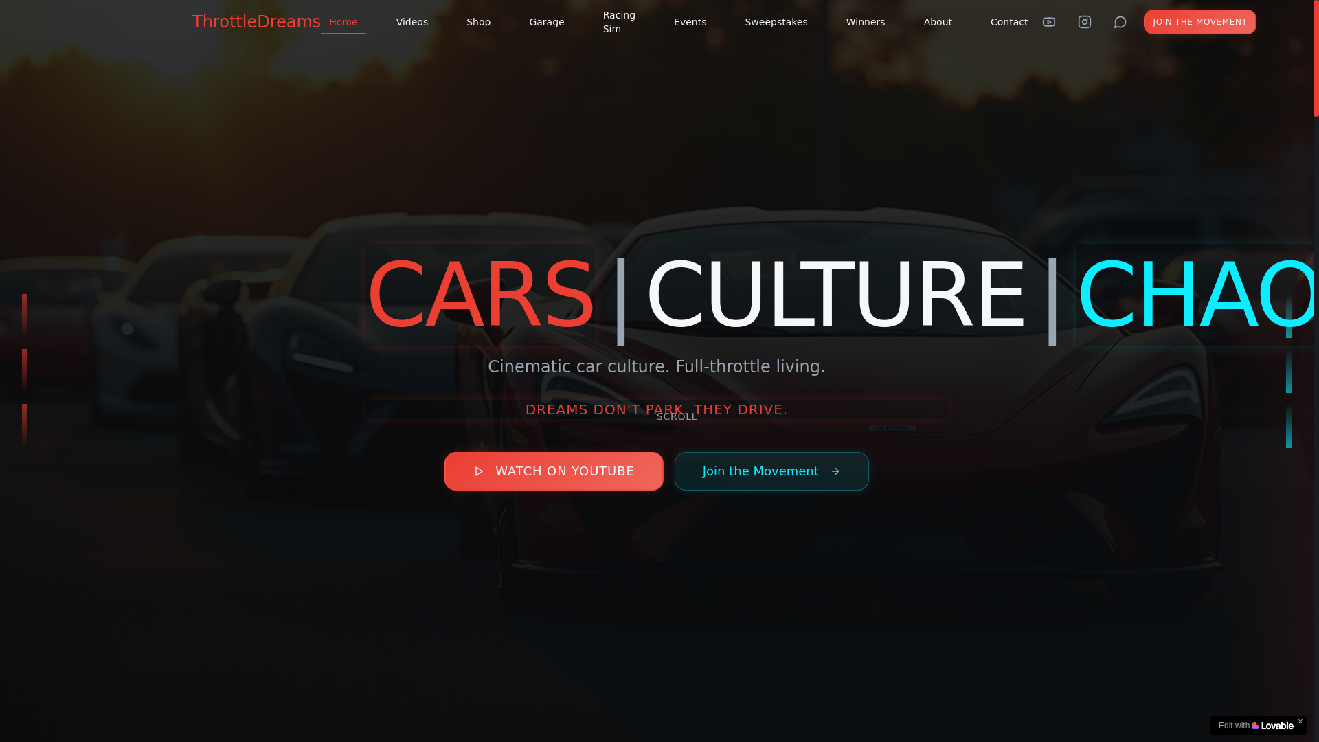 website screenshot of https://throttledreamsofficial.com/