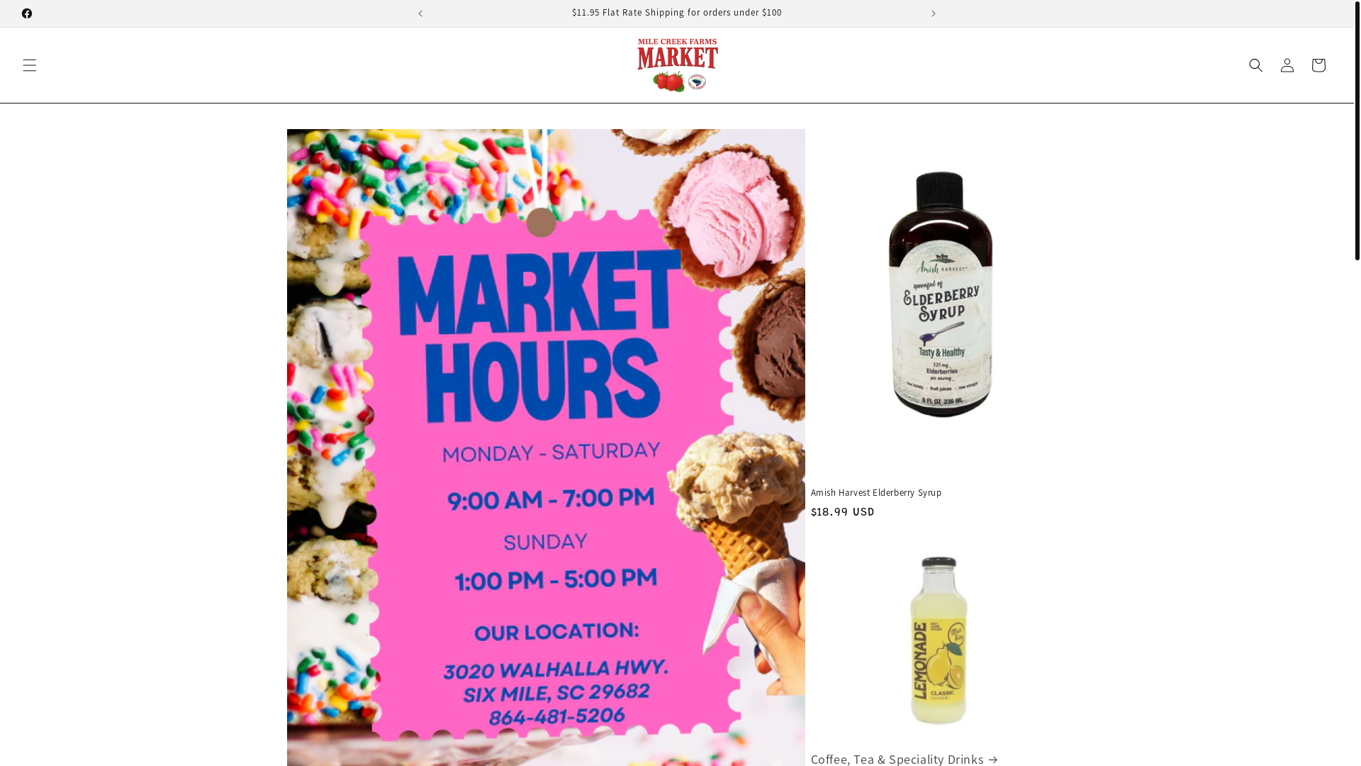 website screenshot of https://milecreekfarmsmarket.com/