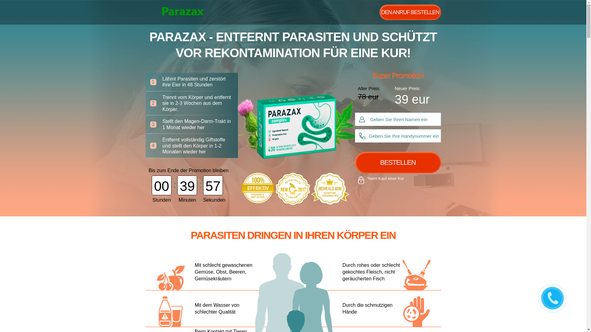 website screenshot of https://parazax-at.store/