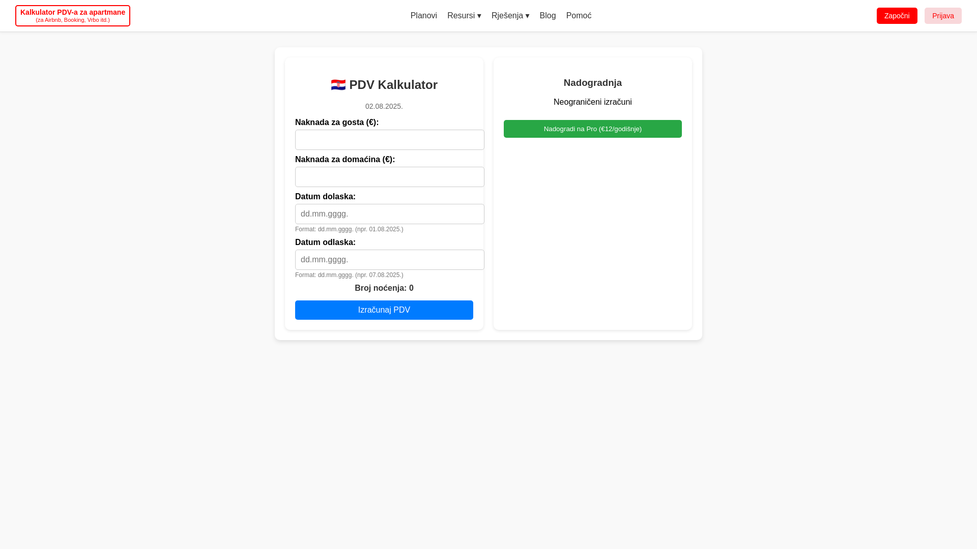 website screenshot of https://apartmanipdv.com/