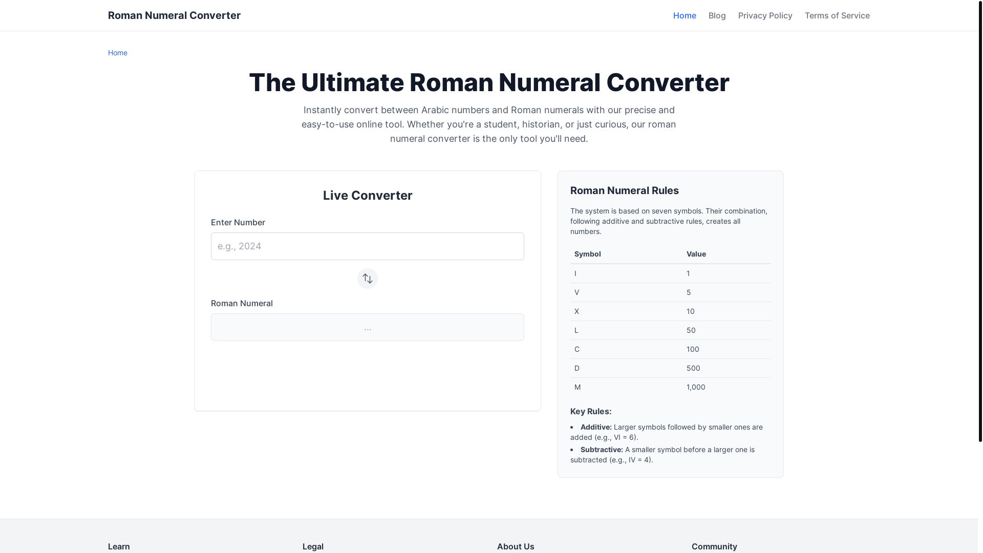 website screenshot of https://roman-numeral-converter-org.pages.dev/
