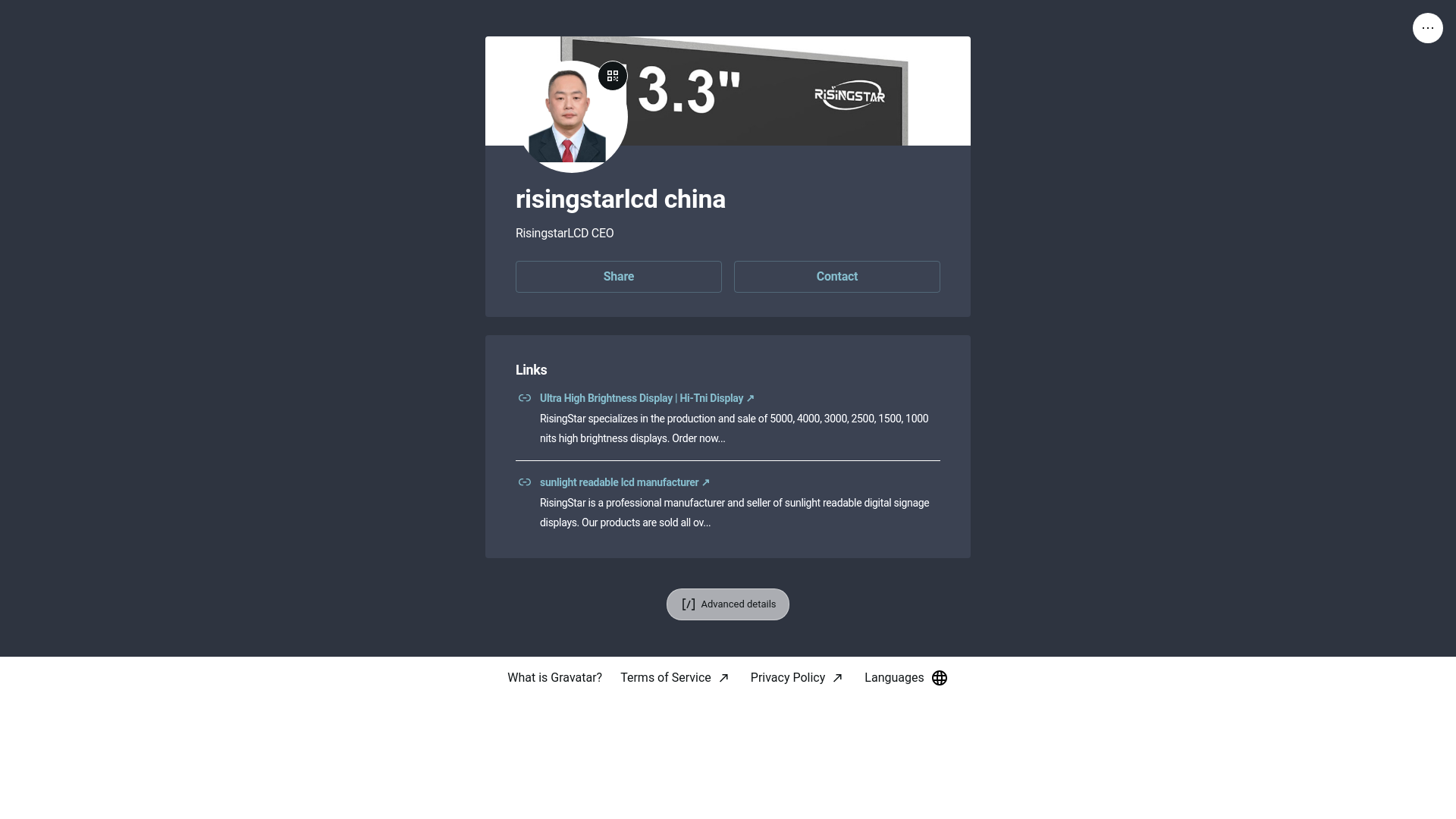 website screenshot of https://risingstarlcdchina.link/
