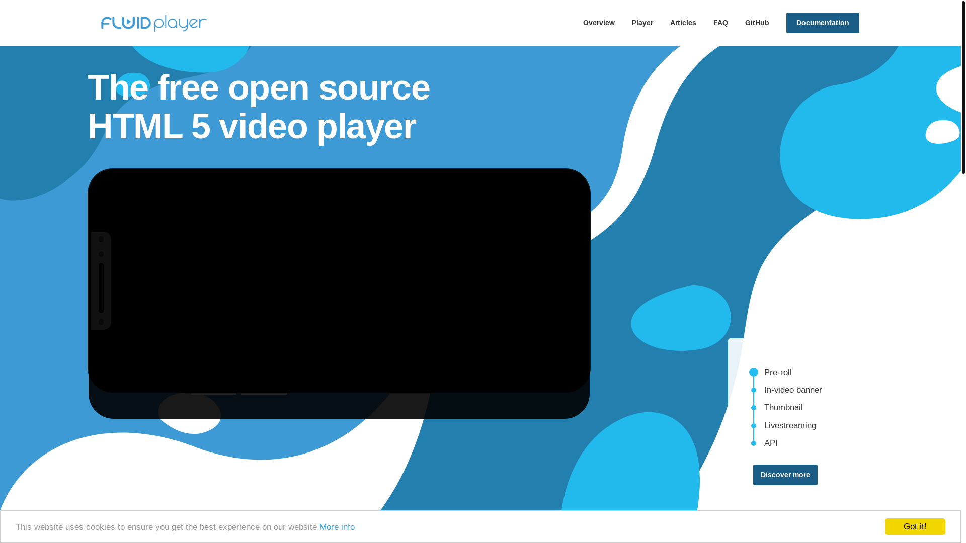website screenshot of https://fluidplayer.com