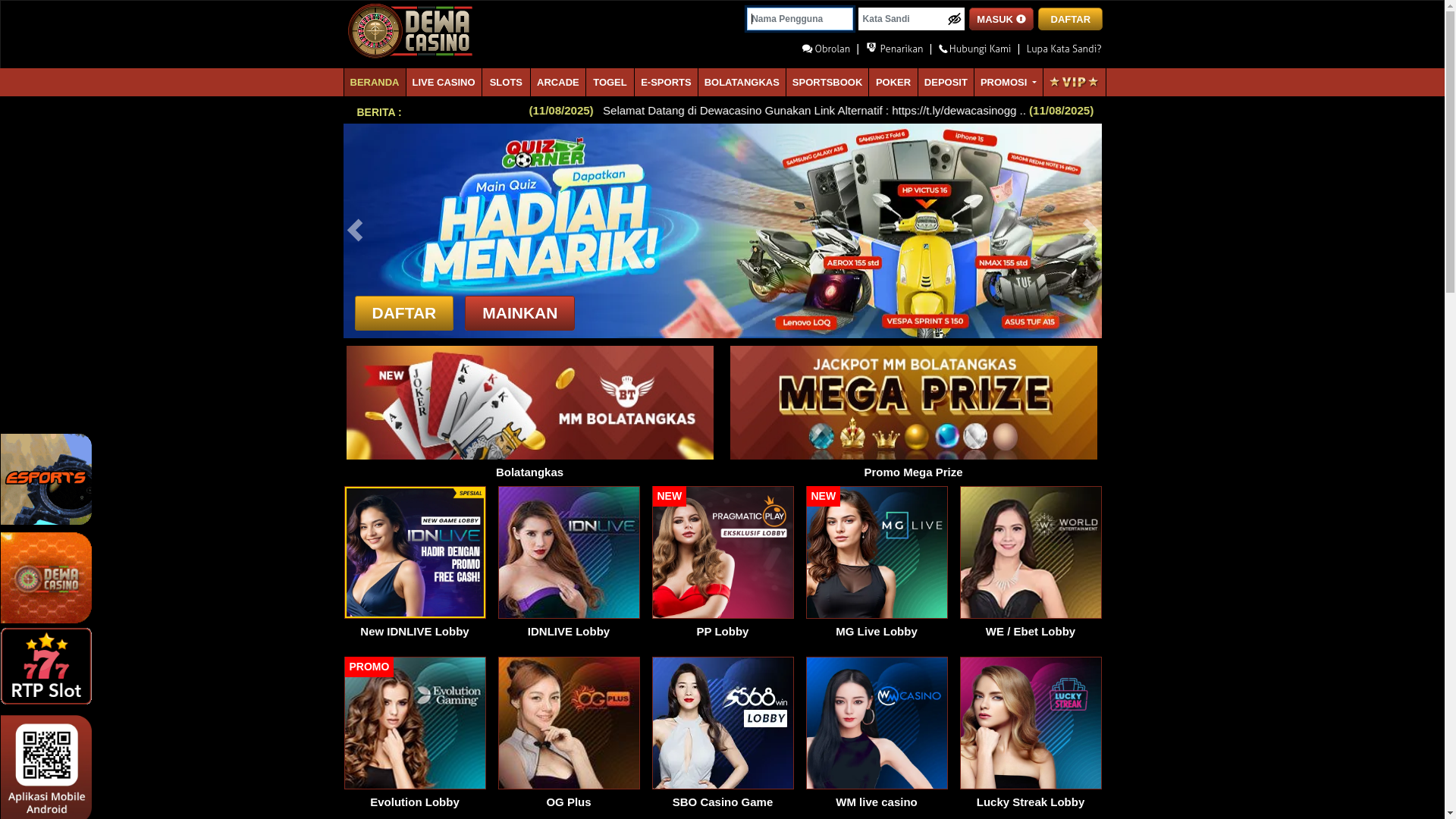 website screenshot of https://dewacasino009.link/