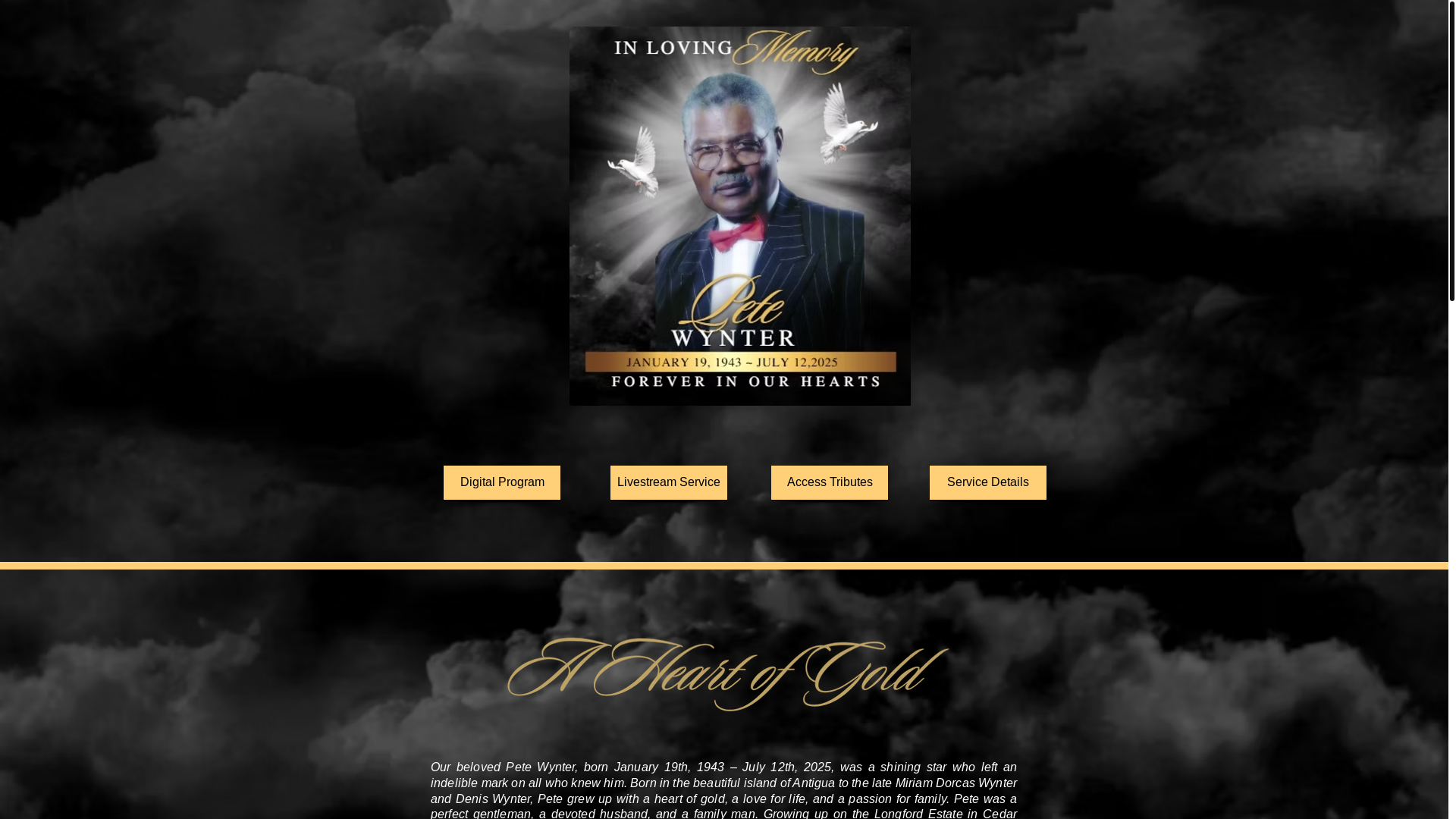 website screenshot of https://petewyntercelebration.com/