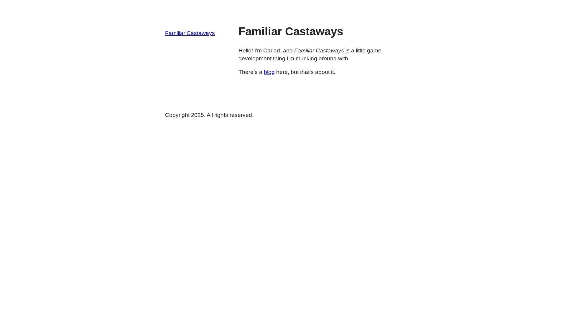 website screenshot of https://familiarcastaways.com/