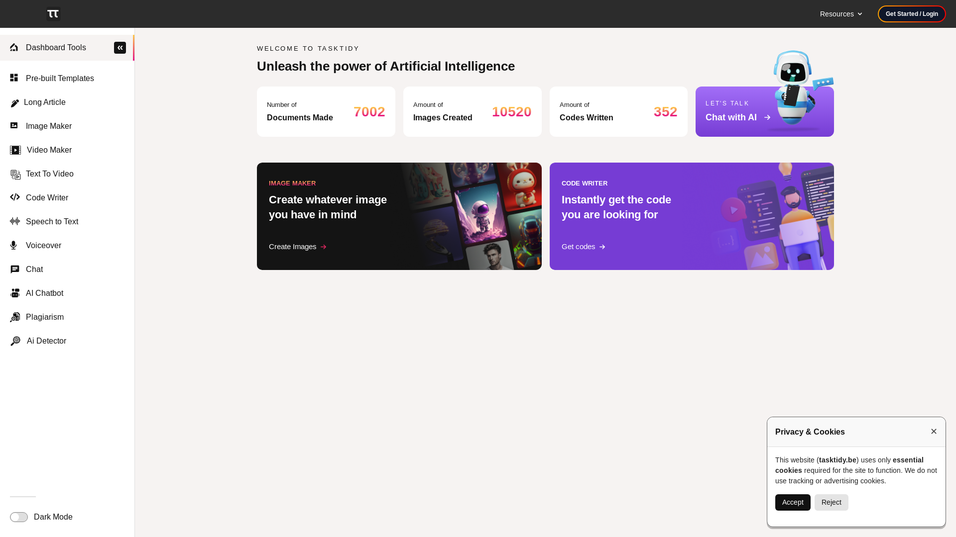 website screenshot of https://tasktidy.io/
