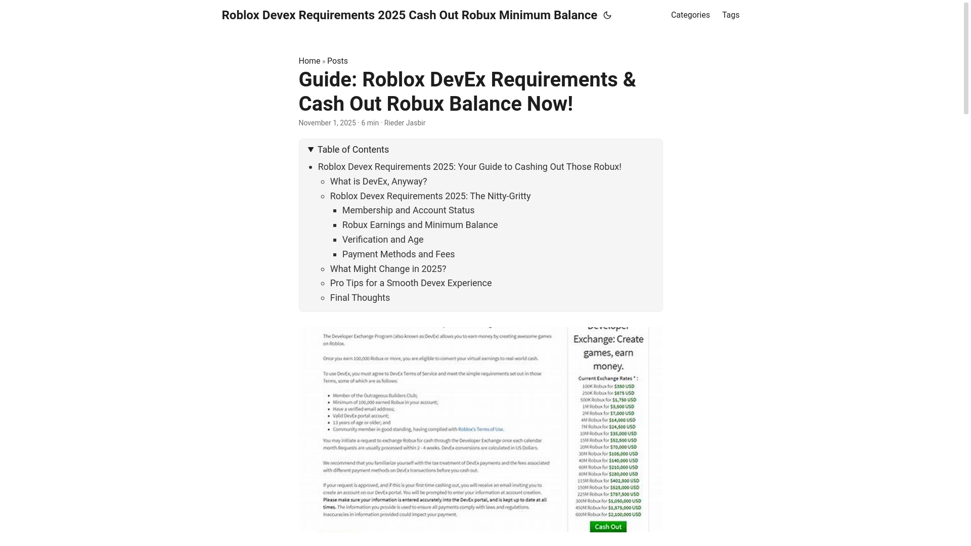 website screenshot of https://roblox-devex-requirements-2025-cash-out-robux-minimum-ba.pages.dev/