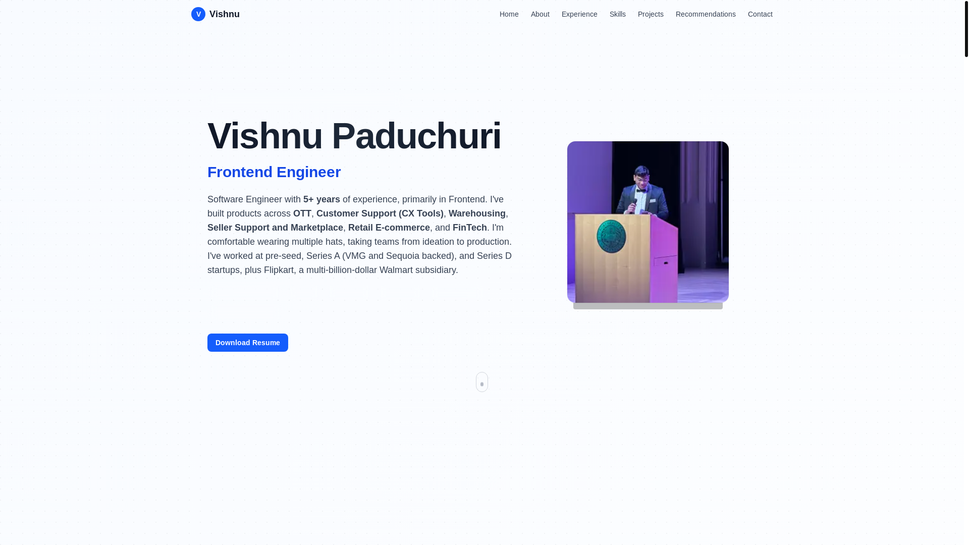 website screenshot of https://vishnupaduchuri.com/