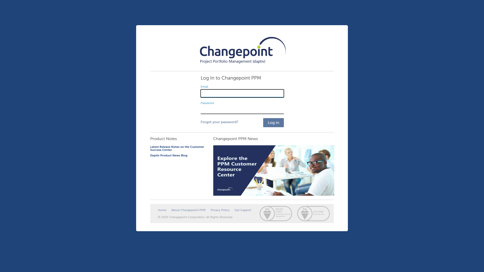 website screenshot of https://login.daptiv.com/