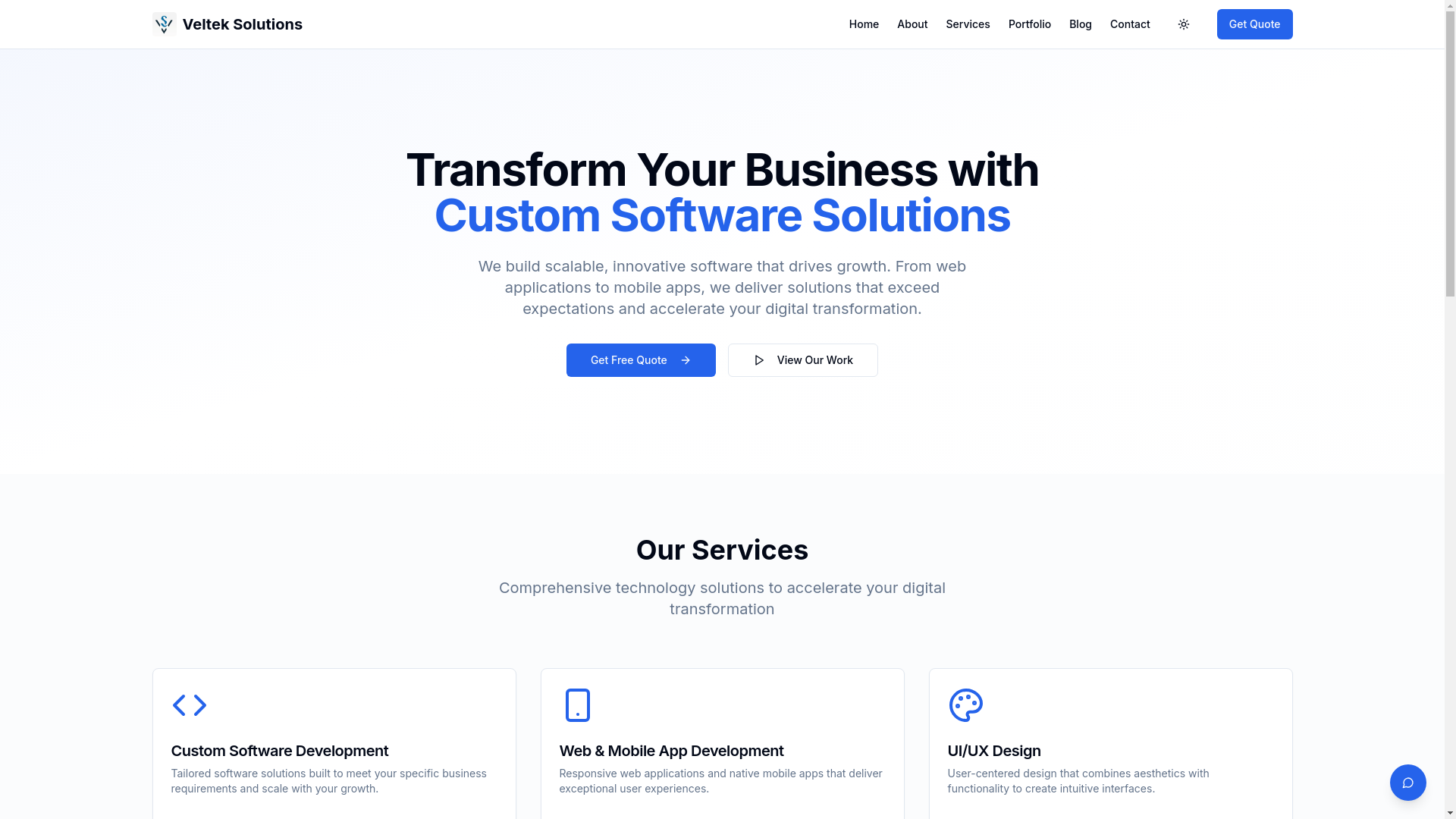 website screenshot of https://velteksolutions.in/