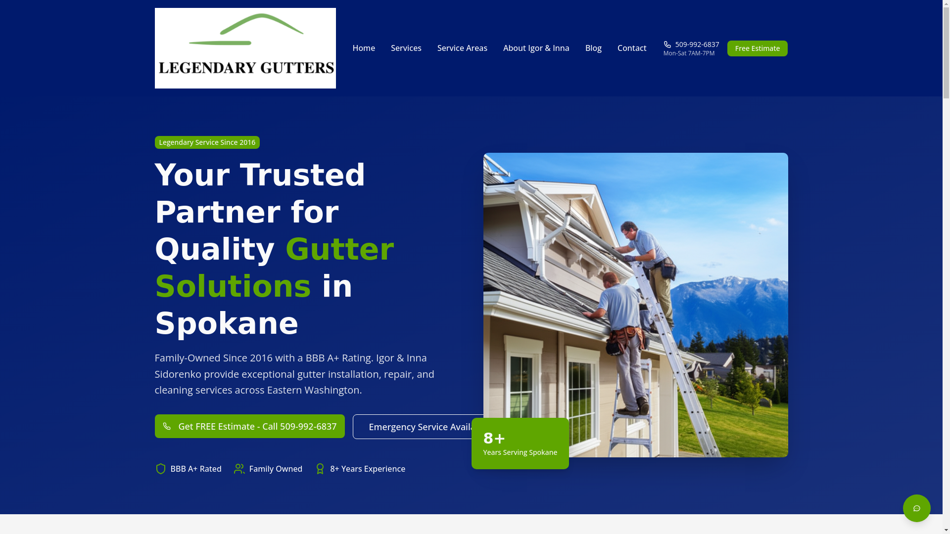 website screenshot of https://spokanelegendarygutters.com/