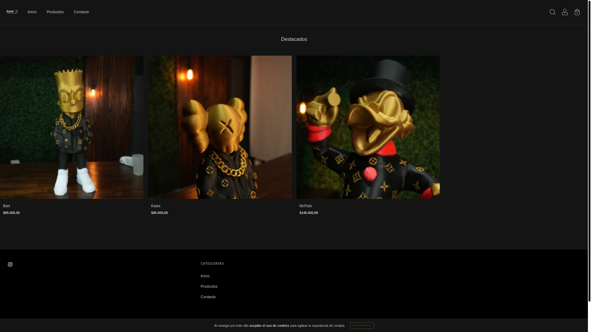 website screenshot of https://erexitcollections.com/