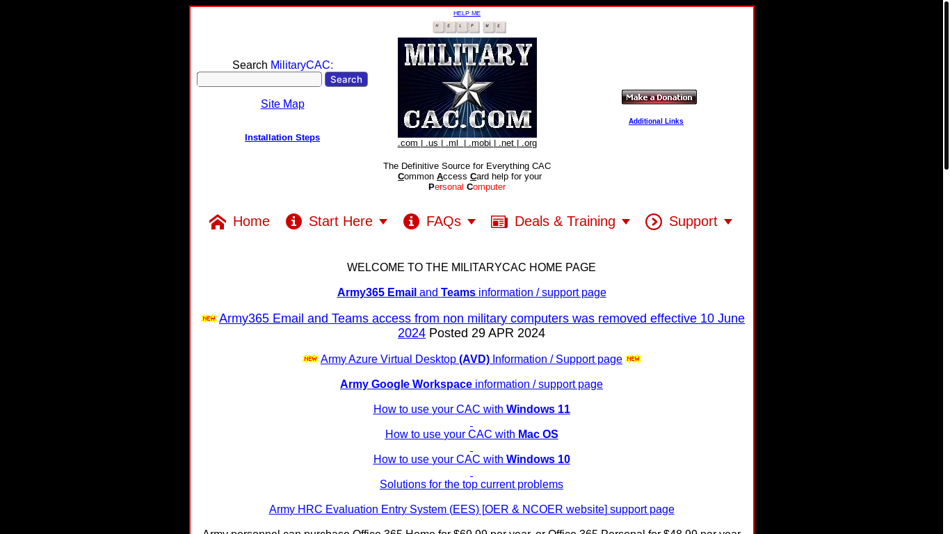 website screenshot of https://militarycac.com/
