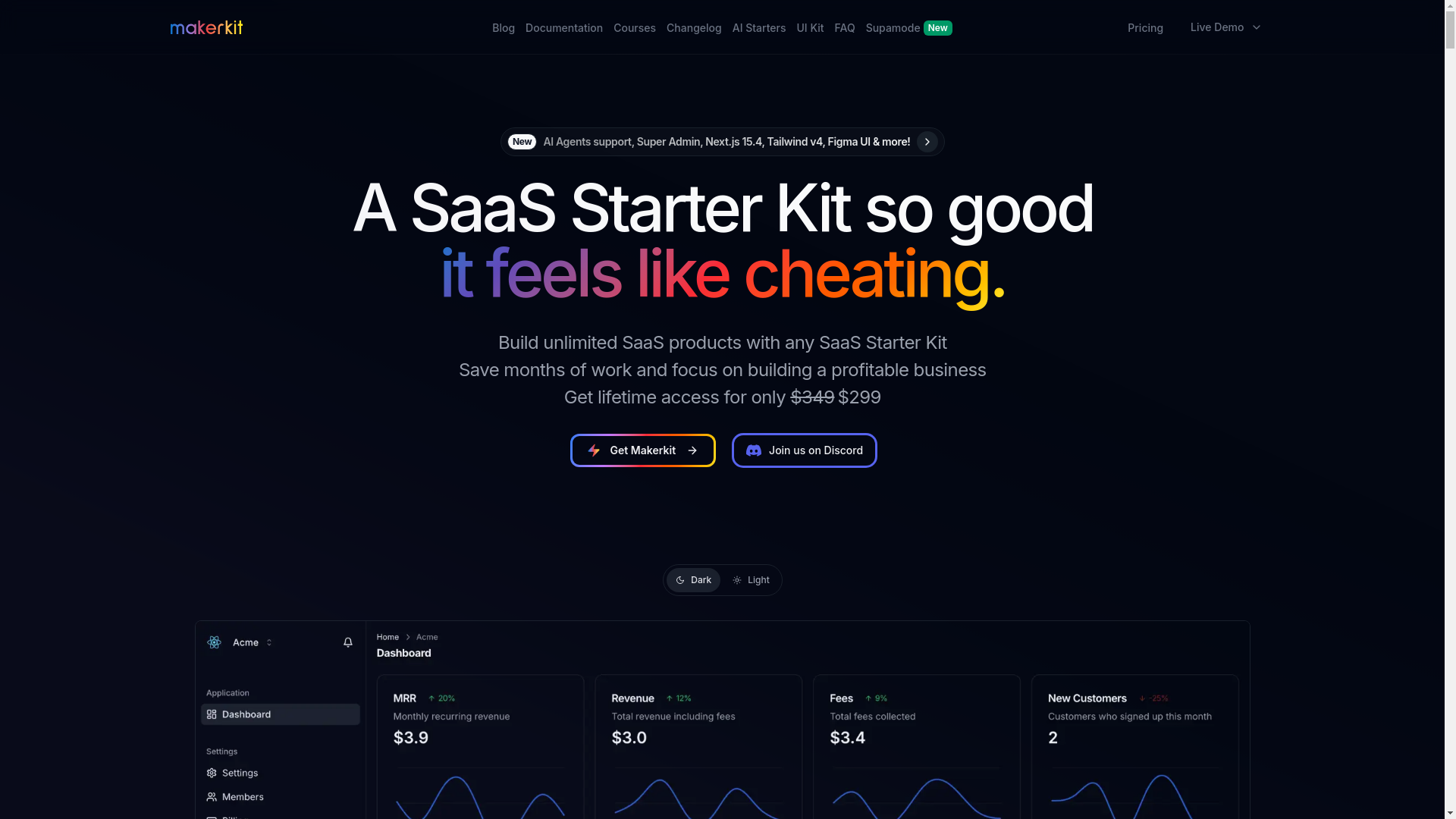 website screenshot of https://makerkit.dev
