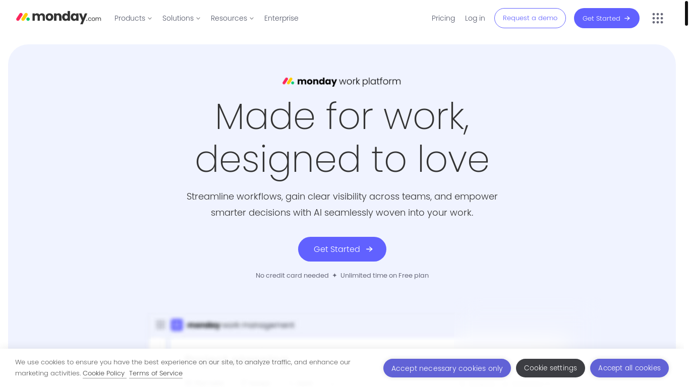 website screenshot of https://monday.com/