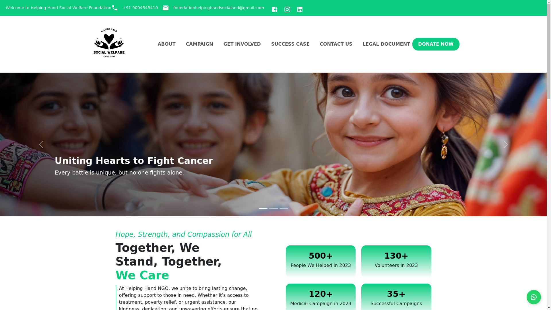 website screenshot of https://thehelpinghandngo.com/