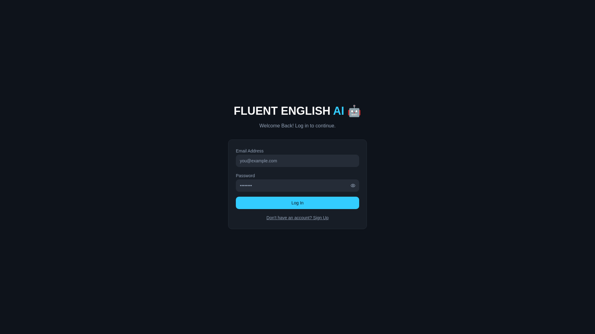 website screenshot of https://fluentenglishapp.com/