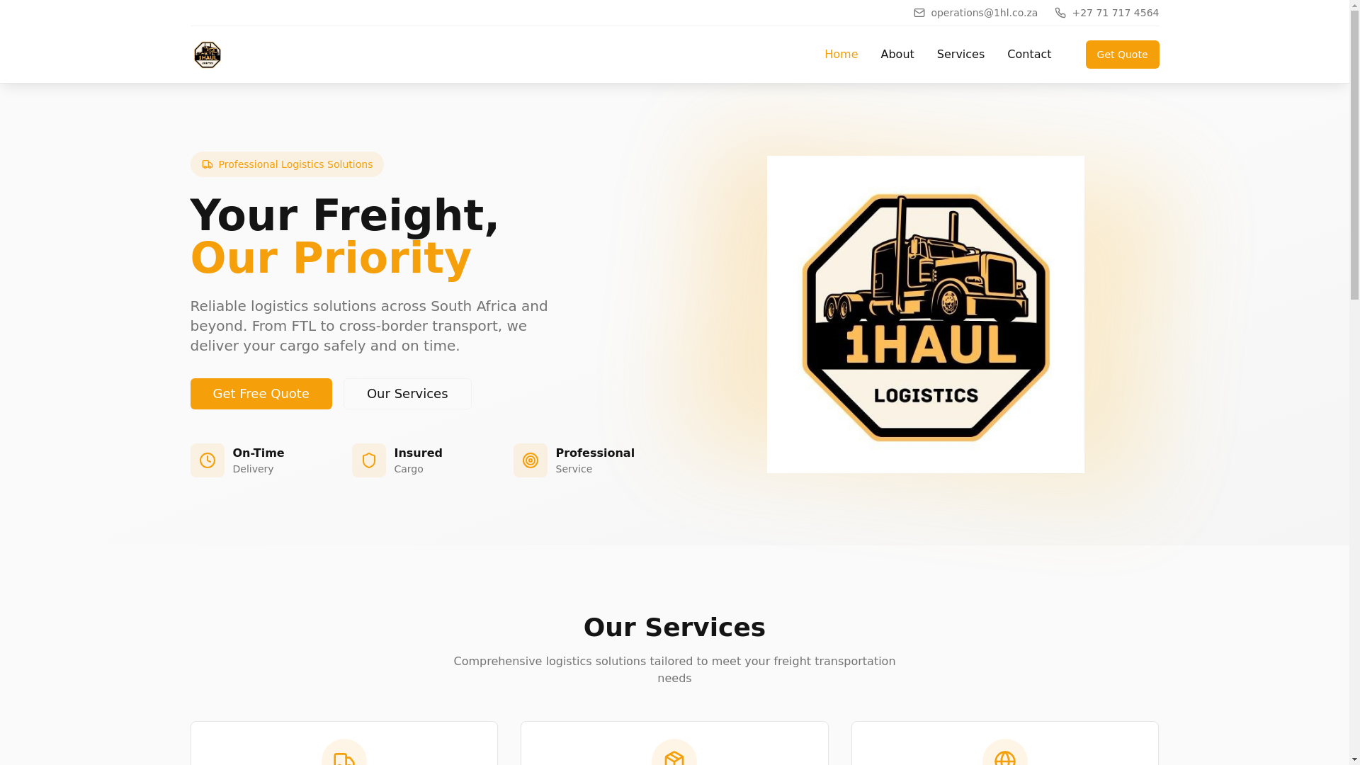 website screenshot of https://onehaullogistics.co.za/
