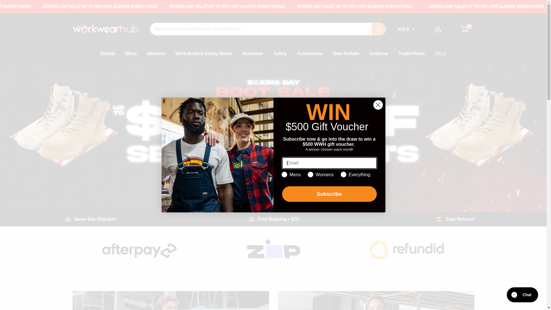 website screenshot of https://www.workwearhub.com.au/