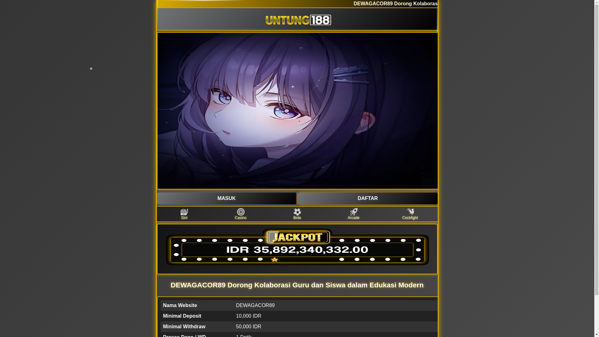 website screenshot of https://dewagacor89-1nf.pages.dev/