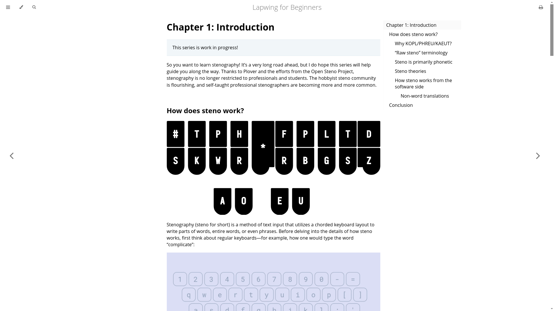 website screenshot of https://lapwing.aerick.ca/Chapter-01.html