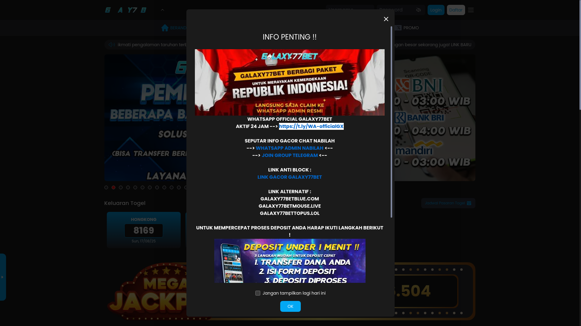 website screenshot of https://galaxy77betlink.lol/