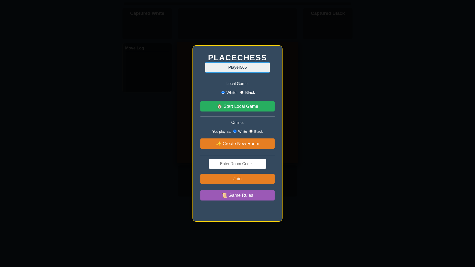website screenshot of https://placechess.com/