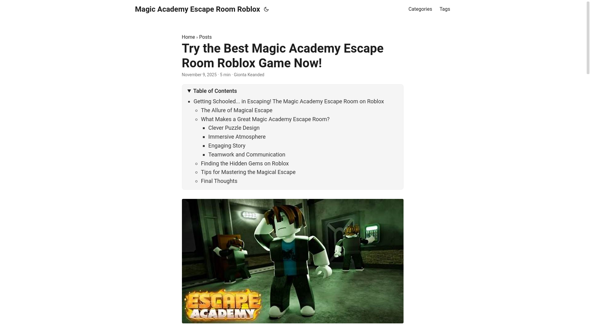 website screenshot of https://magic-academy-escape-room-roblox.pages.dev/