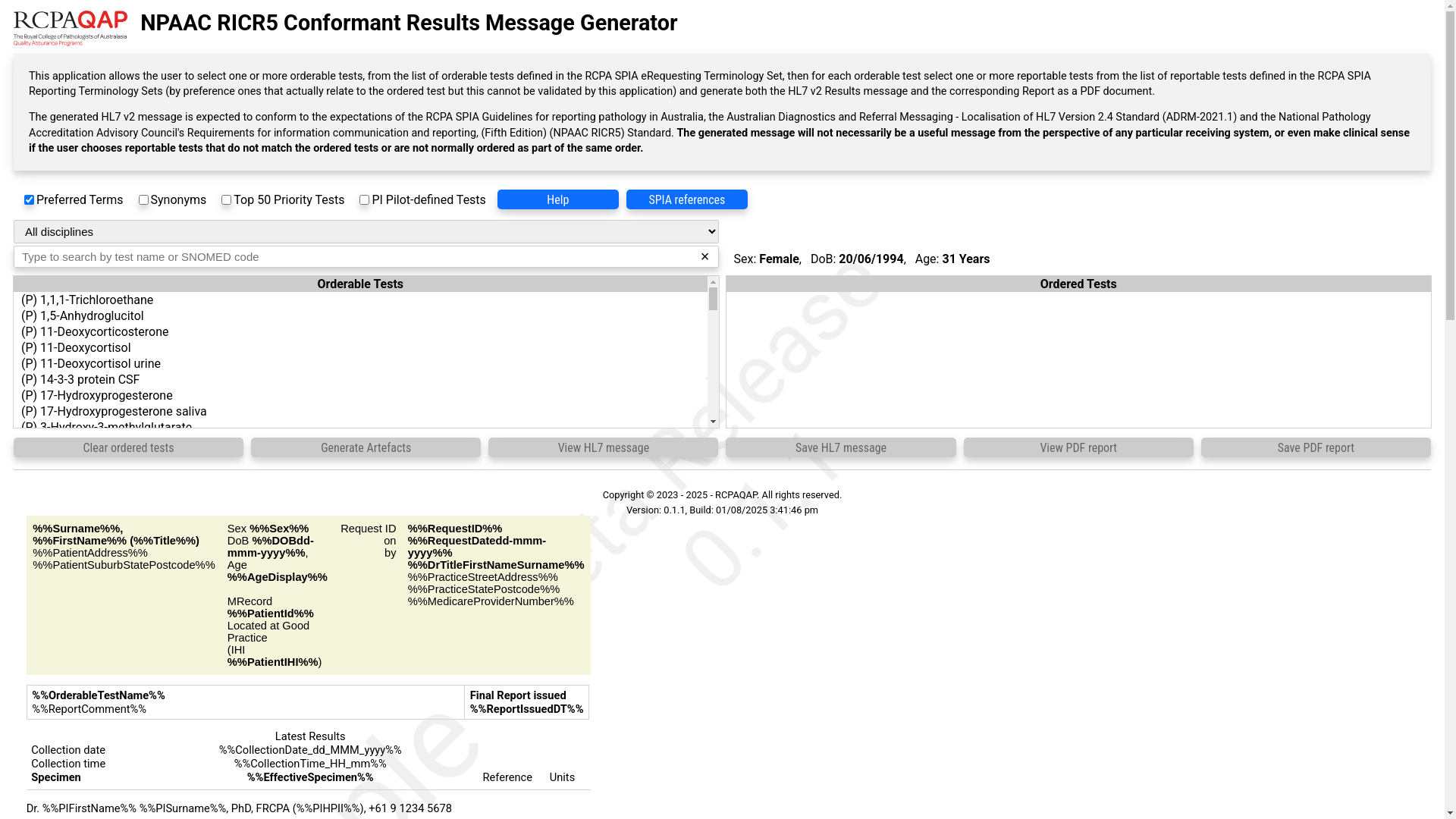 website screenshot of https://rcpaqapstdconformantresultsgeneratorapp.pages.dev/